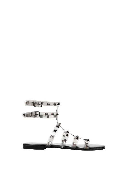 Clear Strap Rhinestone Flat Sandals