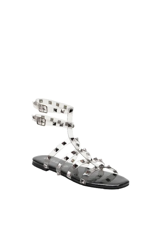 Clear Strap Rhinestone Flat Sandals