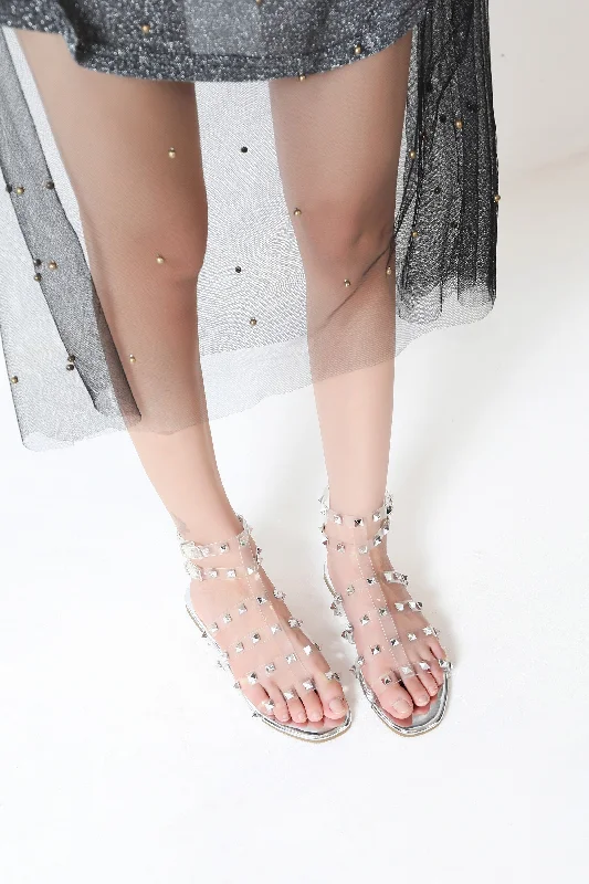 Clear Strap Rhinestone Flat Sandals