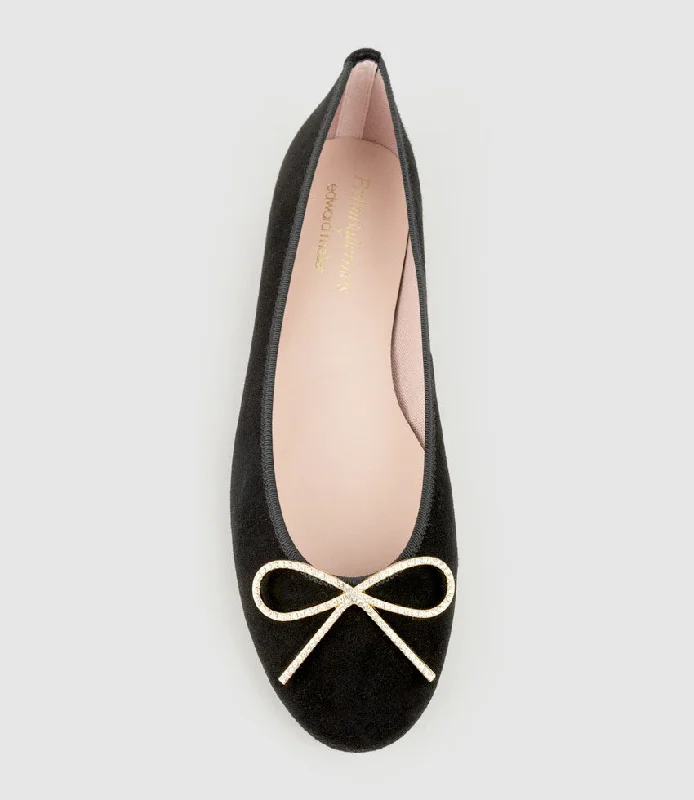 ELLEN Metal Bow Ballet in Black Suede