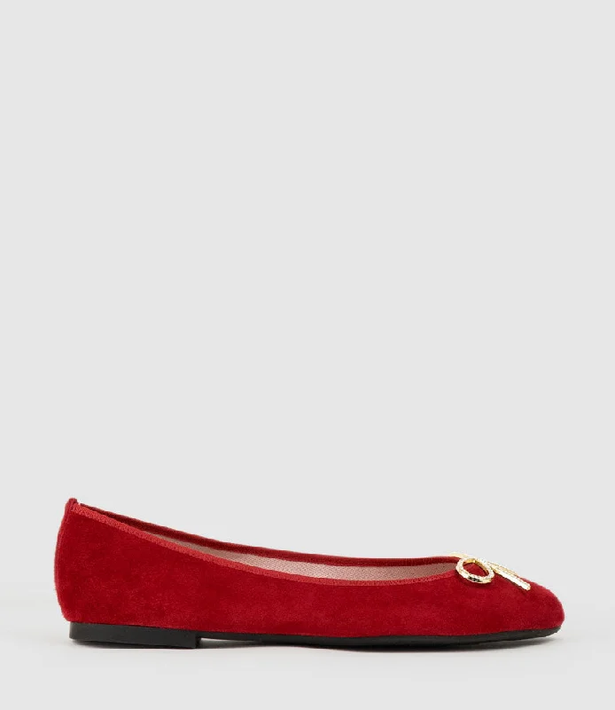 ELLEN Metal Bow Ballet in Cherry Suede