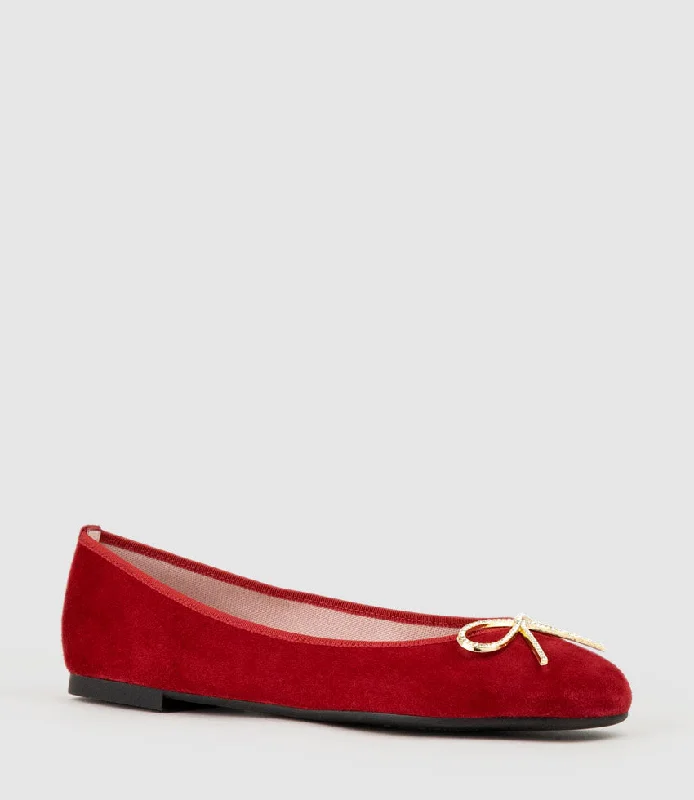 ELLEN Metal Bow Ballet in Cherry Suede