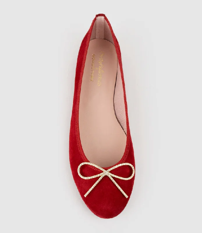 ELLEN Metal Bow Ballet in Cherry Suede