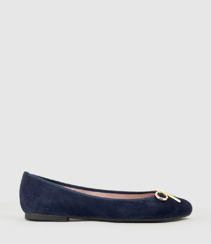 ELLEN Metal Bow Ballet in Navy Suede