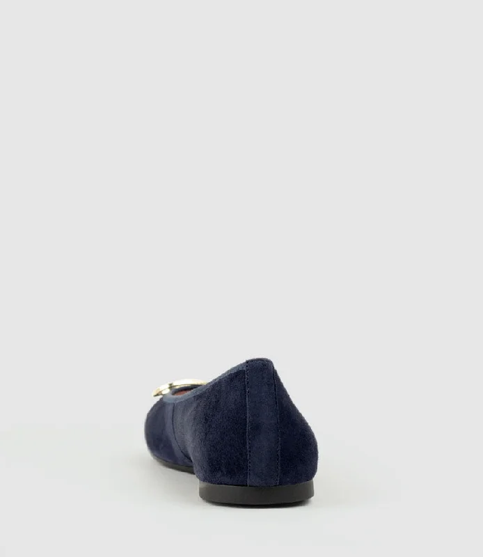 ELLEN Metal Bow Ballet in Navy Suede