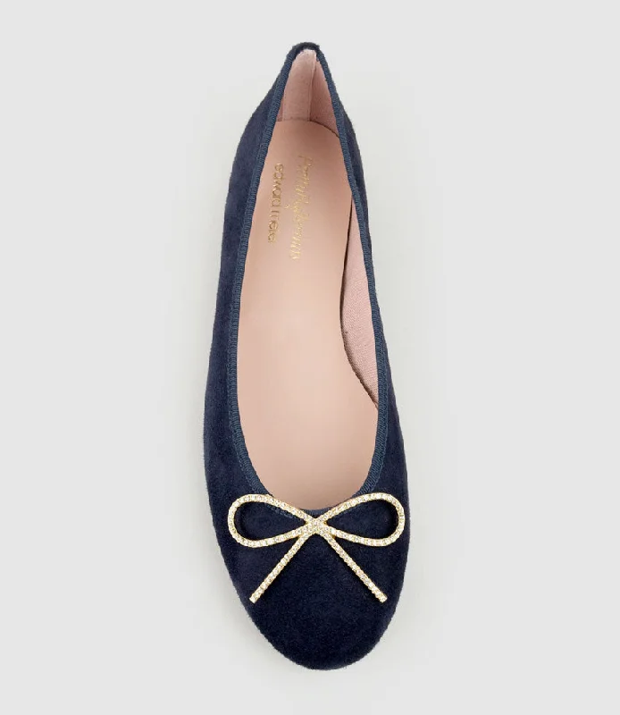 ELLEN Metal Bow Ballet in Navy Suede