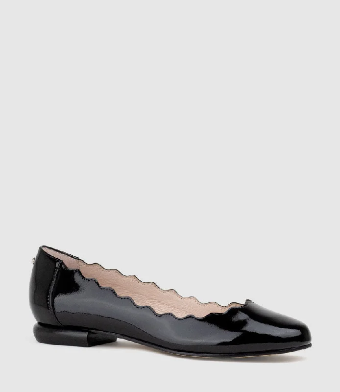 FARA Scalloped Ballet Flat in Black Patent