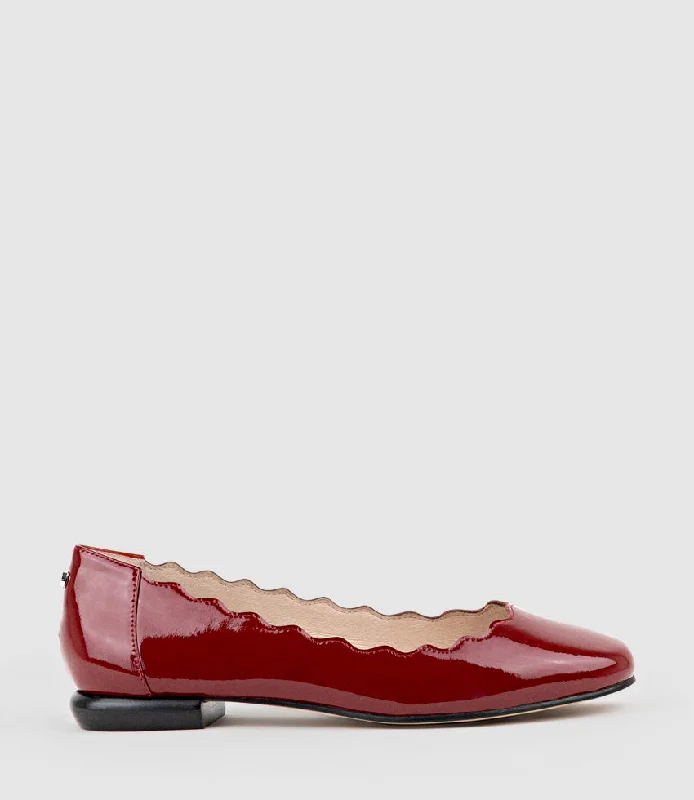 FARA Scalloped Ballet Flat in Ruby Patent