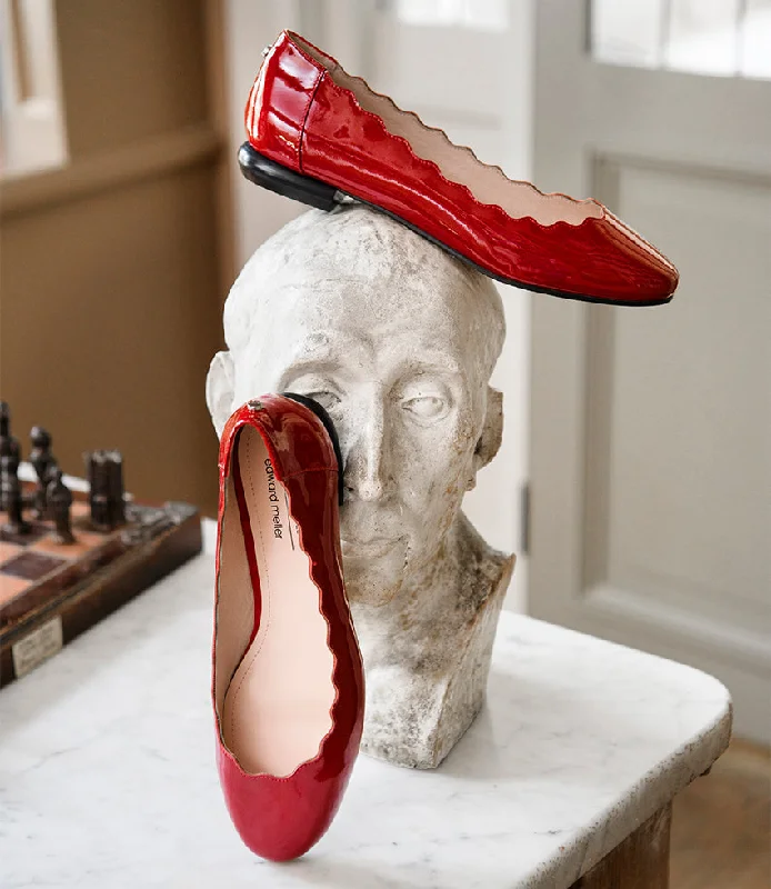 FARA Scalloped Ballet Flat in Ruby Patent