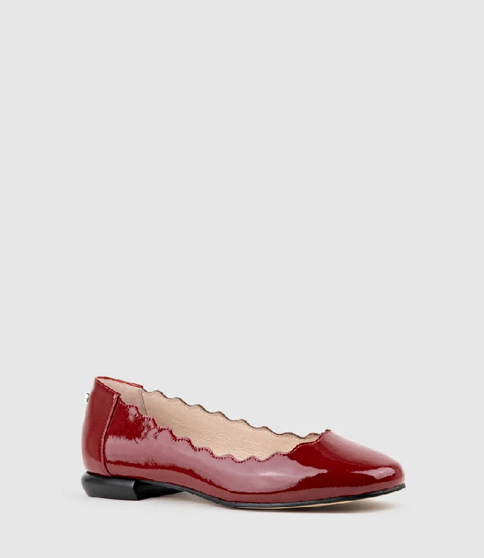 FARA Scalloped Ballet Flat in Ruby Patent