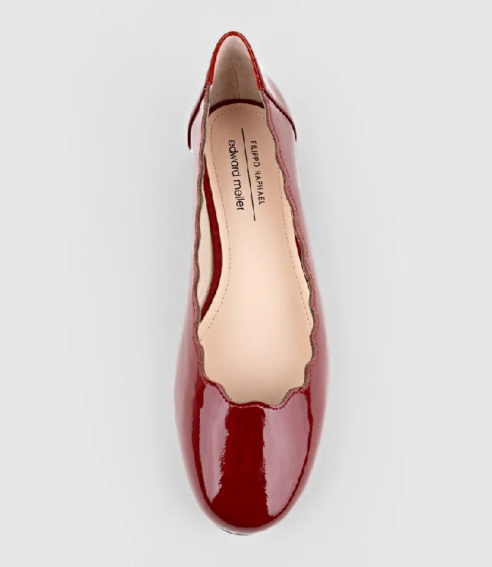 FARA Scalloped Ballet Flat in Ruby Patent