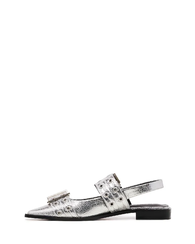 Matilda Pointed Flat Silver Cracked Metallic