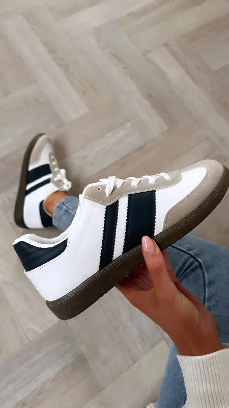 Odelle White & Navy Stripe Trainers