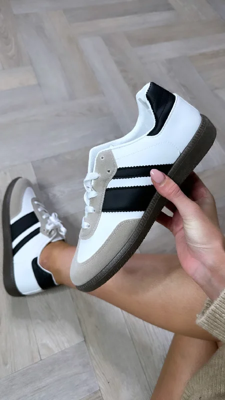 Odelle WHITE WITH BLACK Stripe Trainers