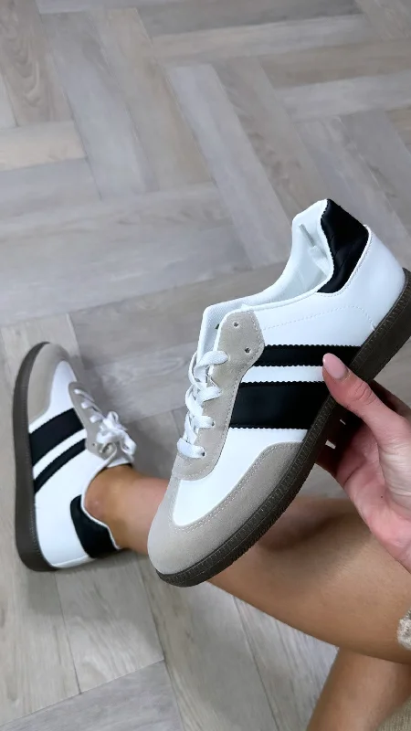 Odelle WHITE WITH BLACK Stripe Trainers