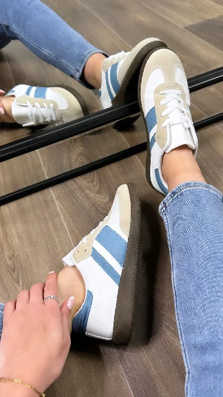 Odelle WHITE WITH BLUE Stripe Trainers