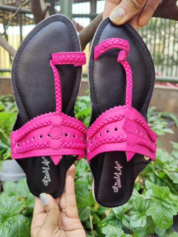 Pink & Black Faux Leather Kolhapuri