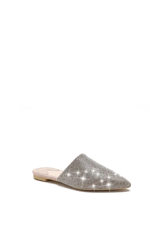 Pointed Toe Rhinestones Mule Flats