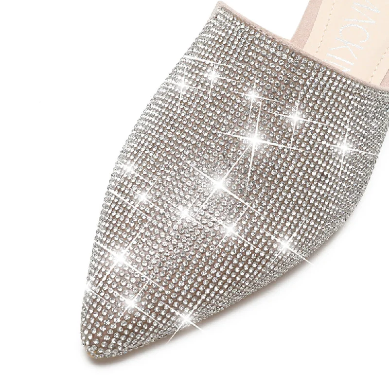 Pointed Toe Rhinestones Mule Flats