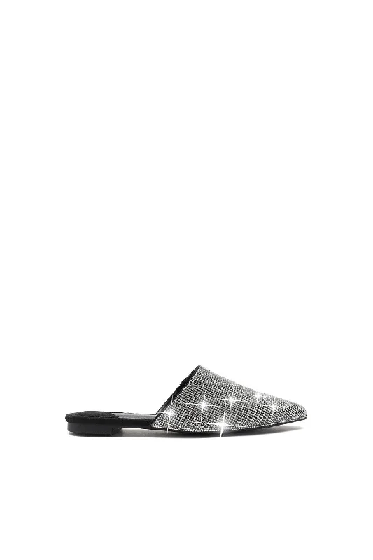 Pointed Toe Rhinestones Mule Flats