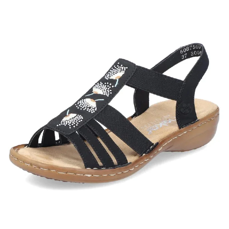 Rieker Regina 75 Black Leather Sandal (Women's)