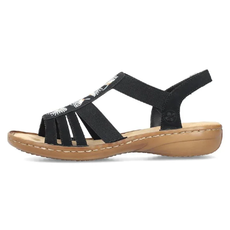 Rieker Regina 75 Black Leather Sandal (Women's)