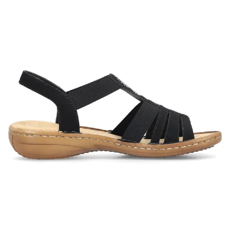 Rieker Regina 75 Black Leather Sandal (Women's)