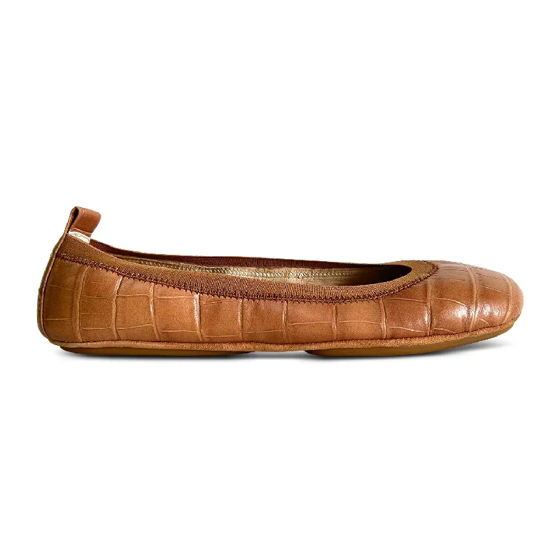 Samara Foldable Ballet Flat in Brown Croc Leather