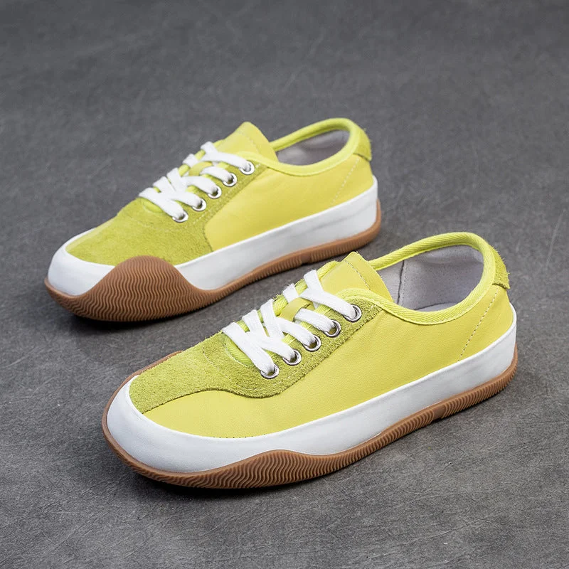 Women Fashion Color Matching Leather Casual Shoes