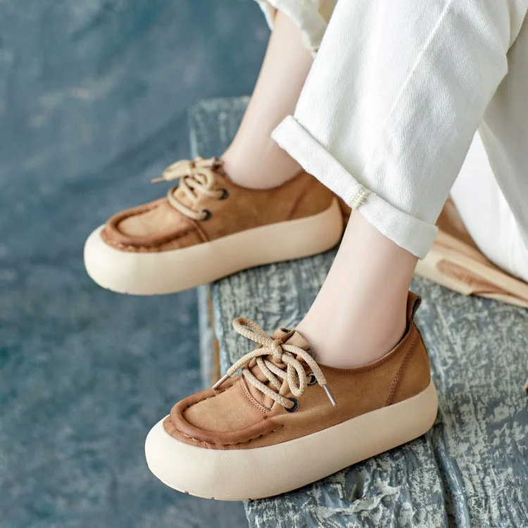 Women Handmade Soft Leather Thick Soled Casual Shoes