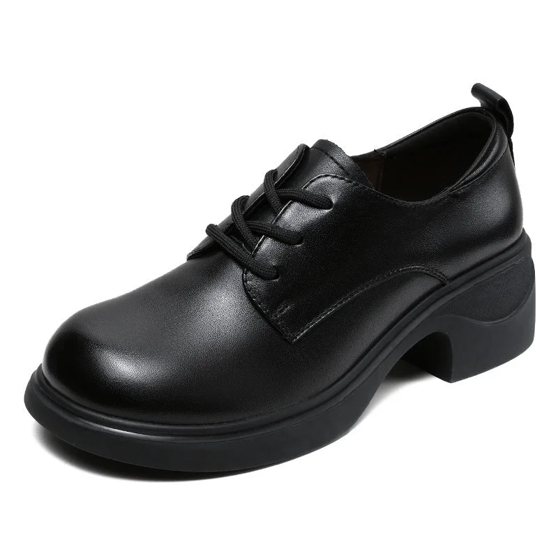 Women Minimalism Soft Leather Chunky Block Casual Shoes