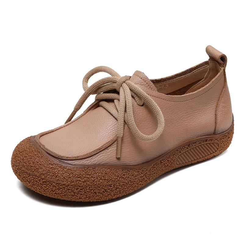 Women Retro Leather Handmade Flat Casual Shoes