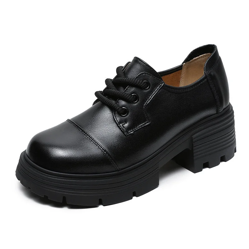 Women Retro Leather Lace-up Thick Soled Casual Shoes