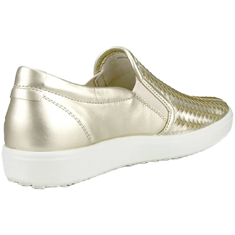 Women's Ecco Soft 7 Woven Slip On Pure White Gold Leather