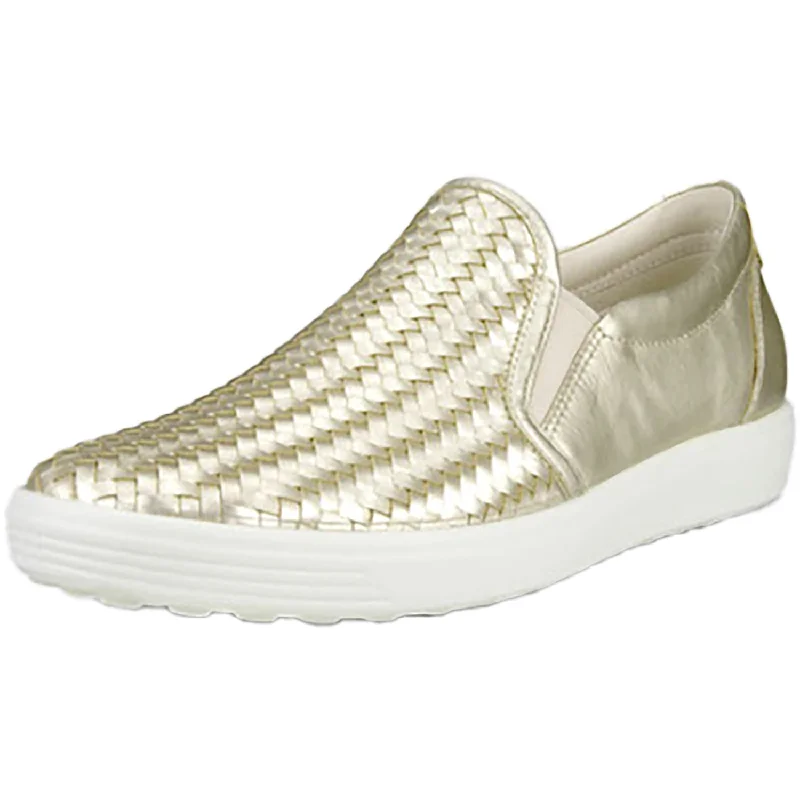 Women's Ecco Soft 7 Woven Slip On Pure White Gold Leather