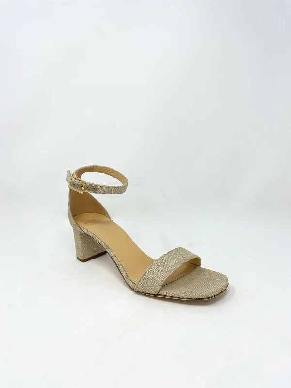 Ankle Wrap Block Heel in Natural Raffia