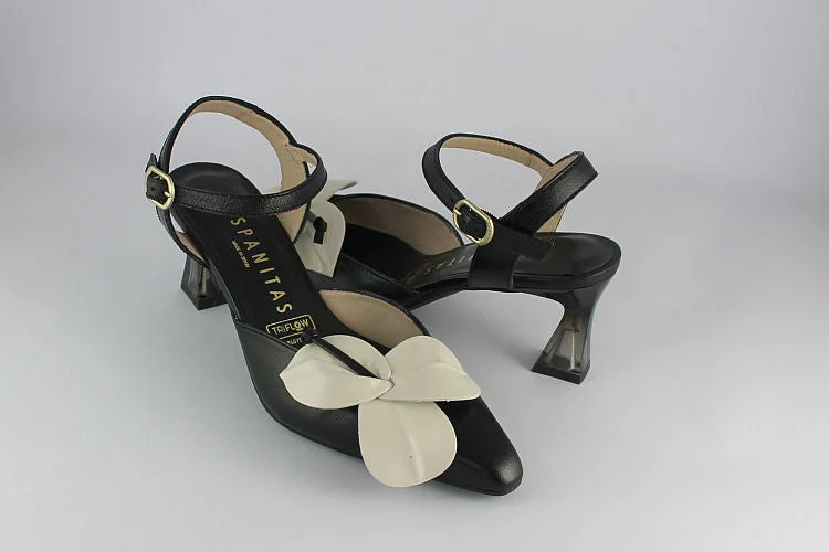 Black Kitten Heel With Flower