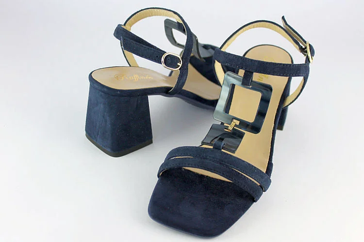 Navy Suede Sandal With Block Heel