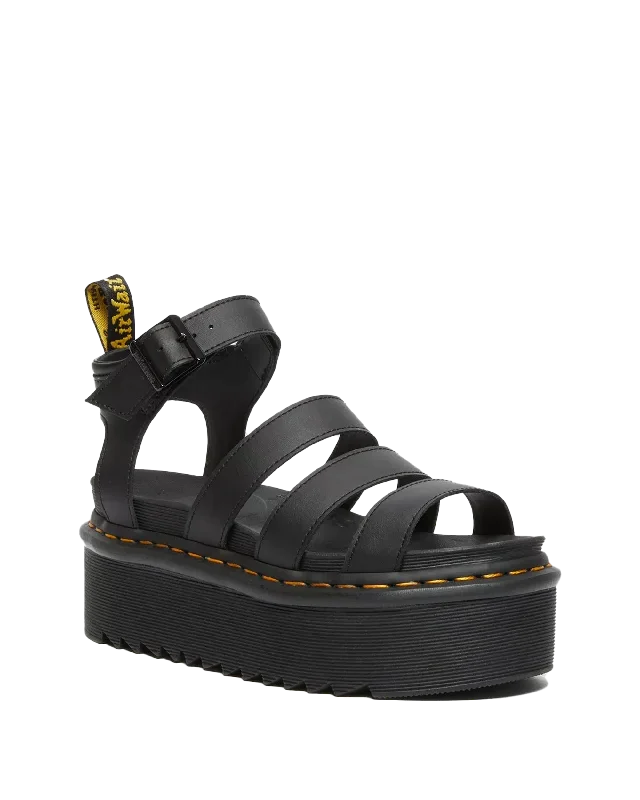 Blaire Quad Hydro Leather Platform Gladiator Sandals in Black Hydro