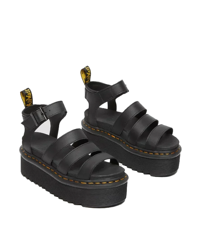 Blaire Quad Hydro Leather Platform Gladiator Sandals in Black Hydro