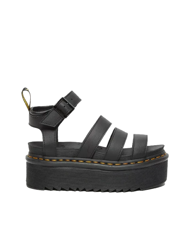 Blaire Quad Hydro Leather Platform Gladiator Sandals in Black Hydro