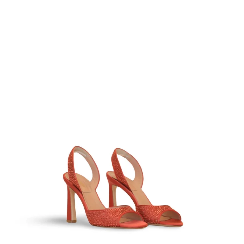 Evening Rhinestone Heeled Satin in Orange