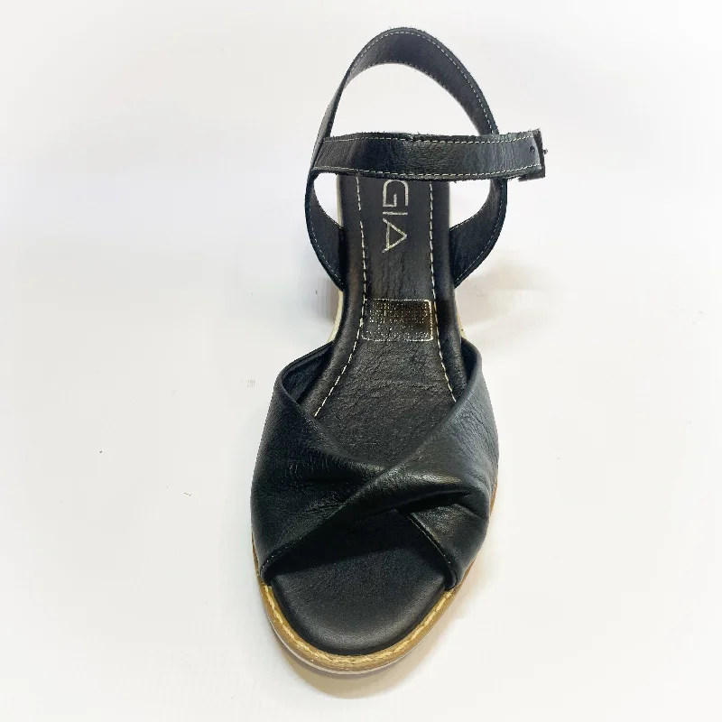 Gia black leather wedge sandal