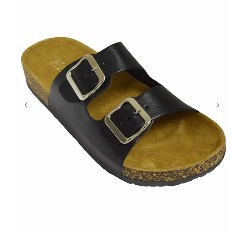 Leather Double Buckle Rubber Platform Sandal