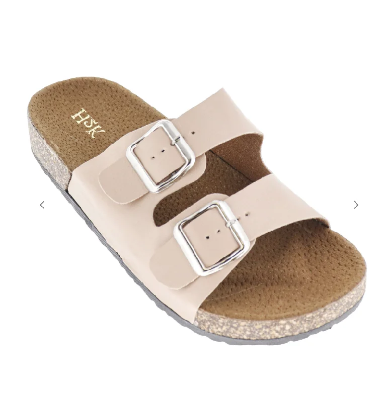 Leather Double Buckle Rubber Platform Sandal