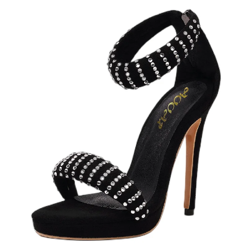 Prom Platform Sandals Stiletto High Heels with Studded Rhinestone