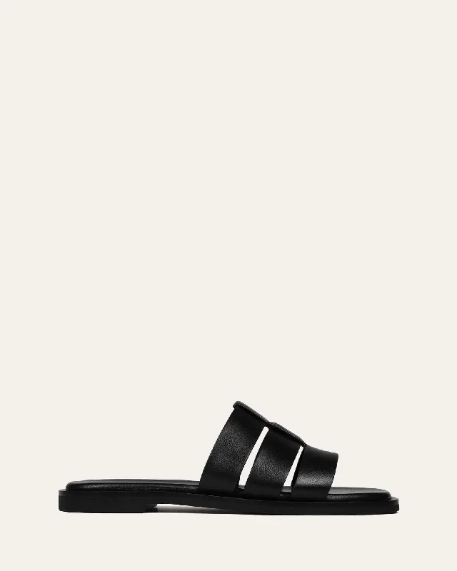 SARITA FLAT SLIDES BLACK LEATHER