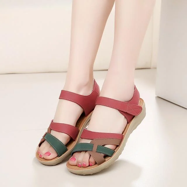 Women's Mixed Colors Synthetic Leather Ankle Strap Casual Flat Sandals