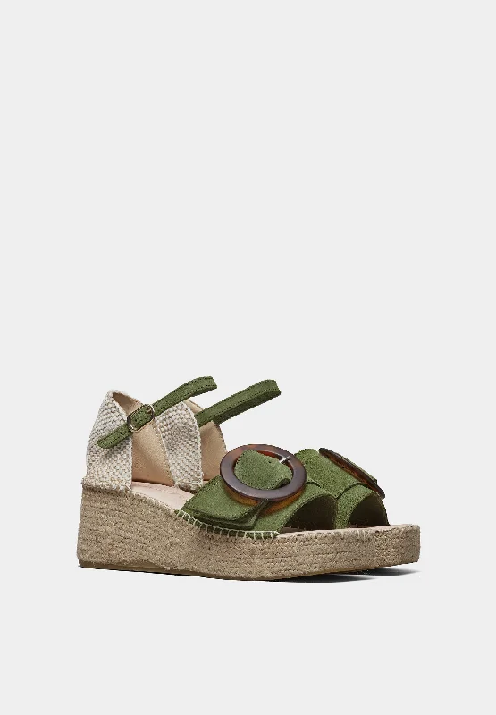 Anisa Platform Wedges Green Suede