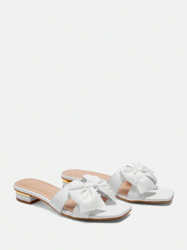 CUCCOO HITCHD Square Toe, Flat Heel, White Bowknot, Simple And Elegant Women's Sandals